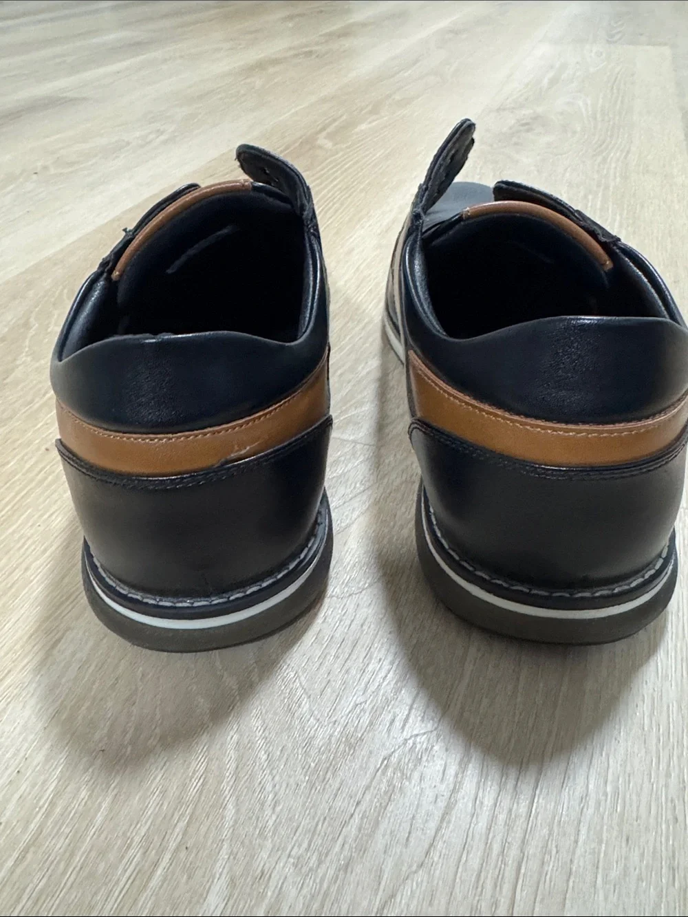 Black Derby Shoes with Brown Tongue Detail